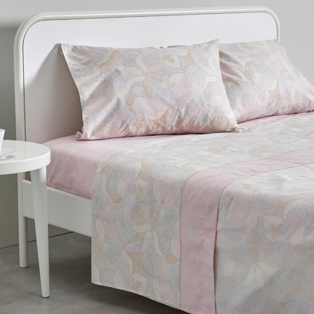 Lençóis Cama Estampado 50% Alg. 50% Pol. Mood Rosa