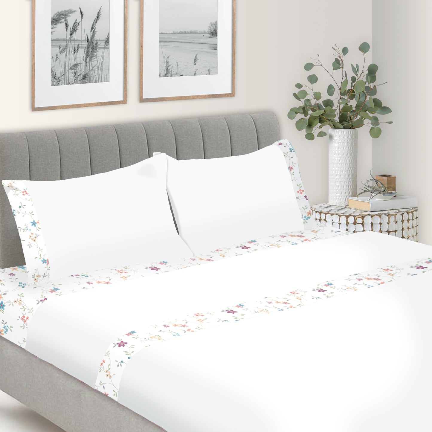 Jogo Lençóis Estampados 100% Algodão 150 Fios Primavera Branco