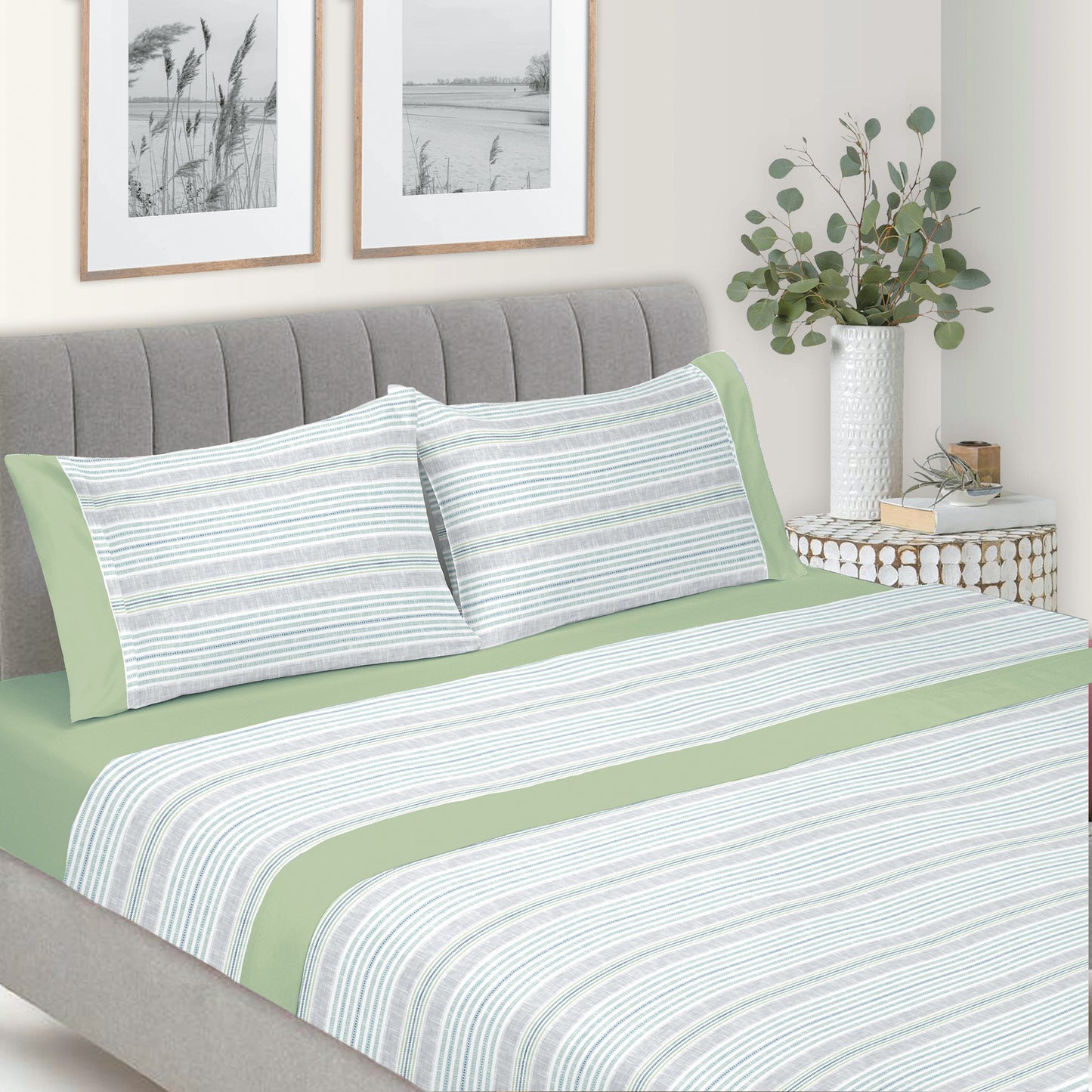 Jogo Lençóis Estampados 100% Algodão 150 Fios Riscas