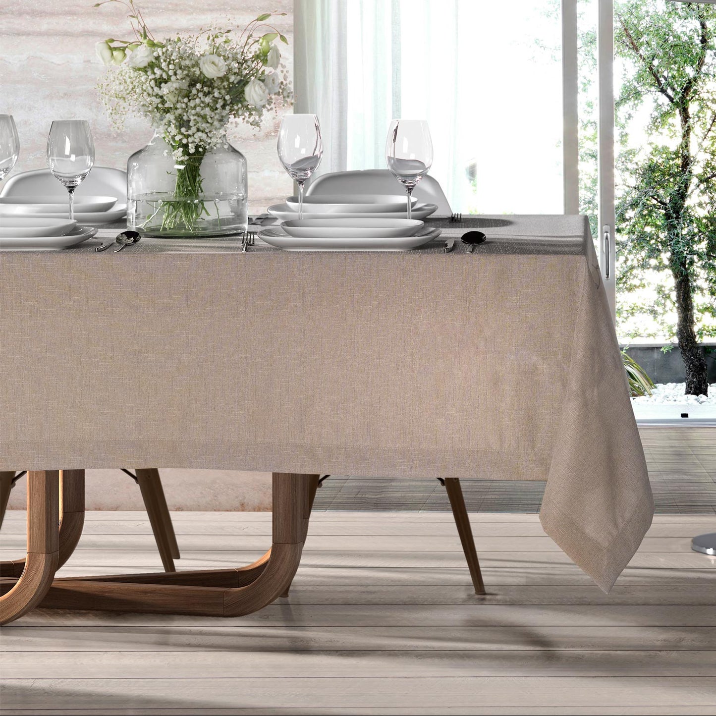 Toalha de Mesa 100% Poliéster Mate Taupe