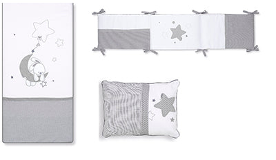 Colcha Reversível + Protector + Almofada Luna Gris Bimbi Pirulos - D'Algodão