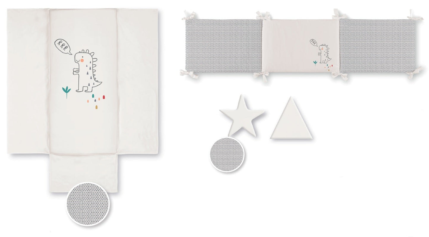 Colcha Reversível + Protector + 2 Almofadas Dinos Casual Orgânic - D'Algodão