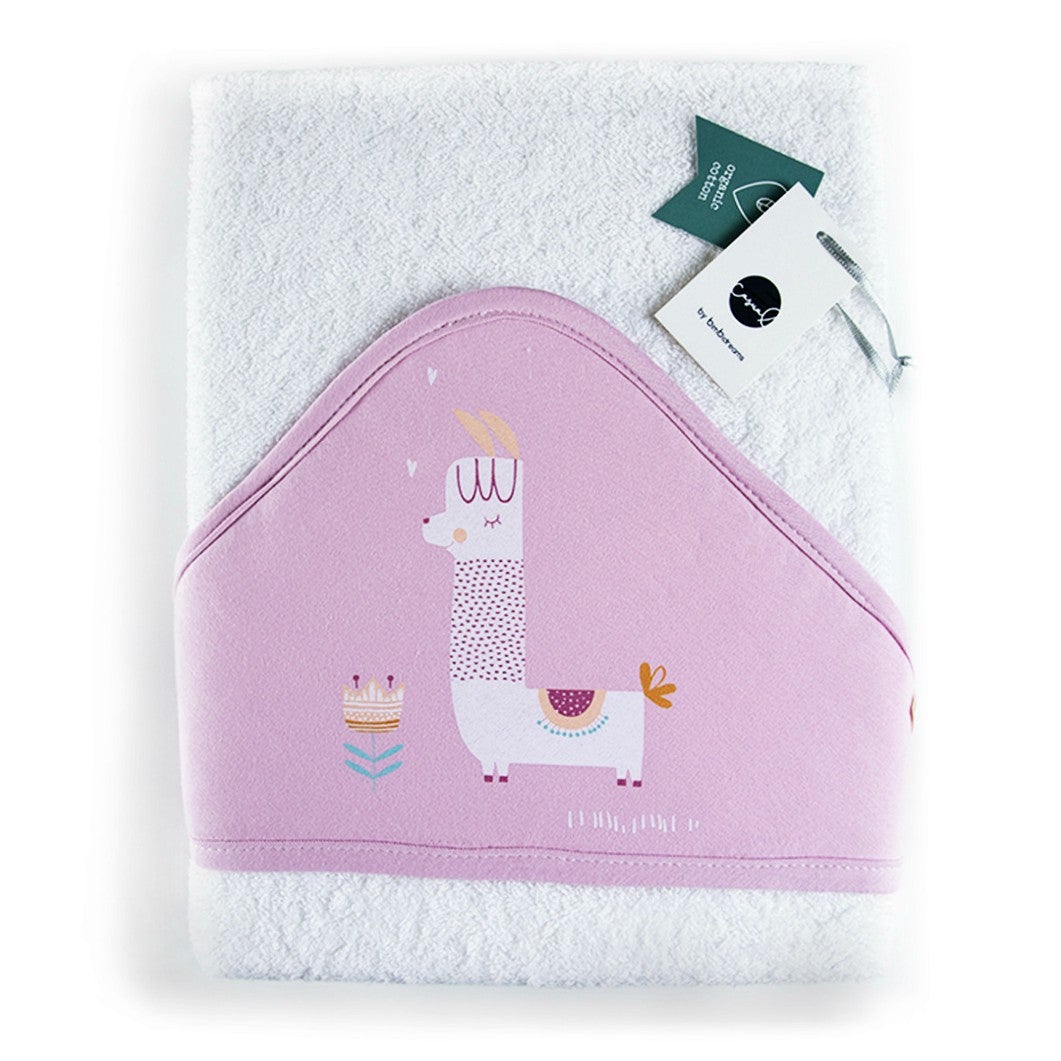 Toalha de banho C/ Capuz 100x100 Llama Branco - CasualOrgânic - D'Algodão