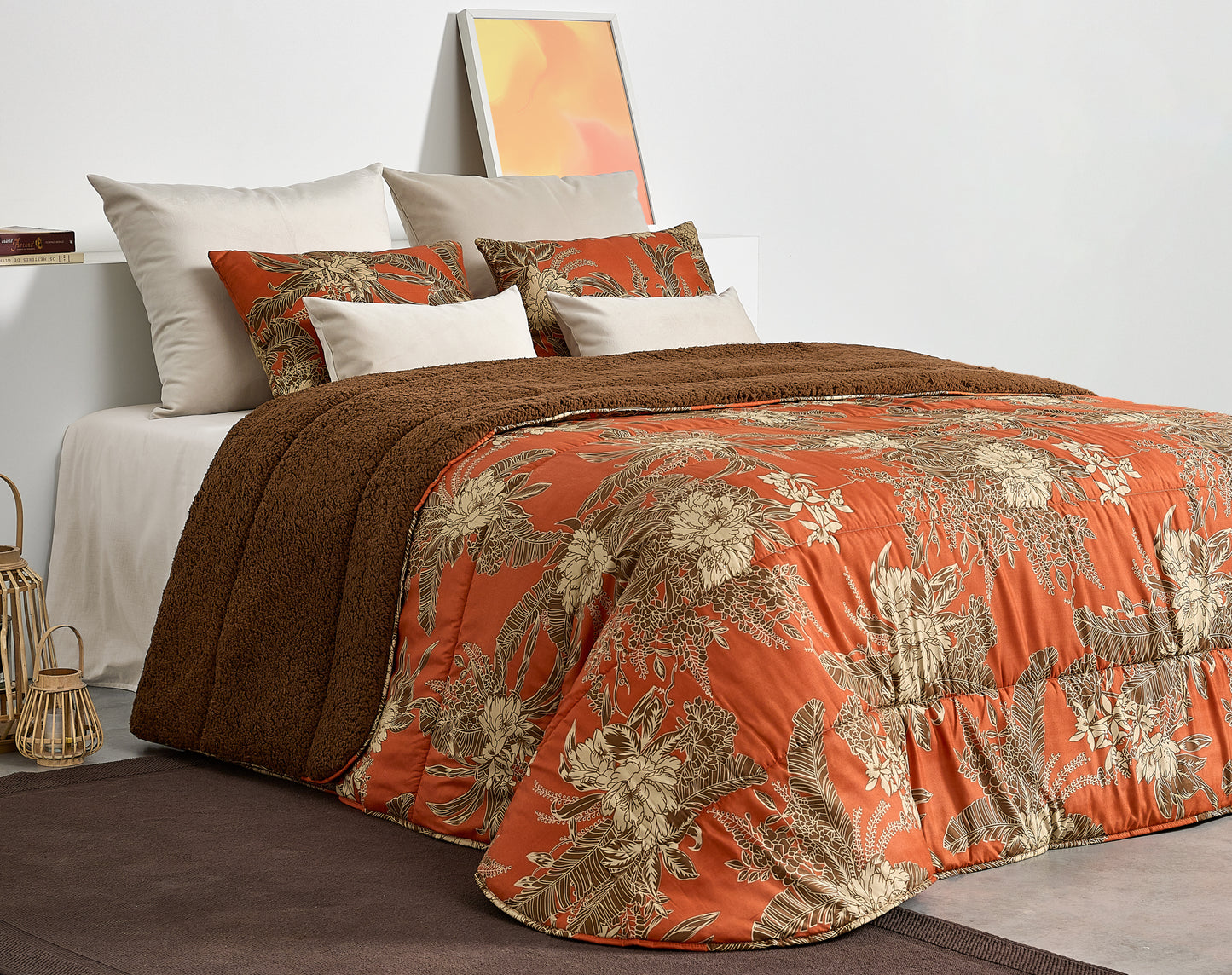 Edredão Estampado Digital C/ Pelo Borrego SOLTEIRO Tropical