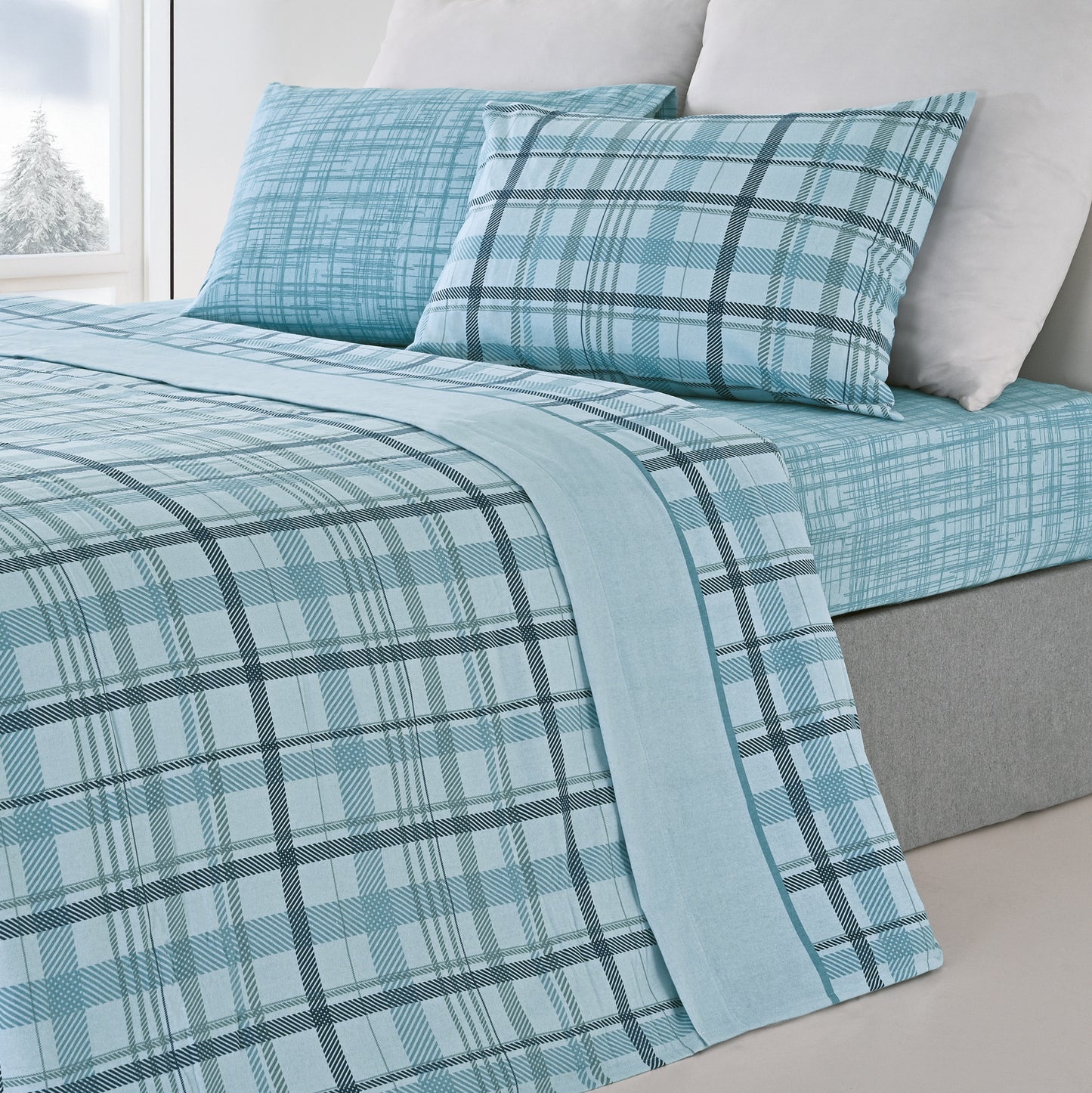 Jogo Lençóis Cama Flanela 100% Algodão Xadrês