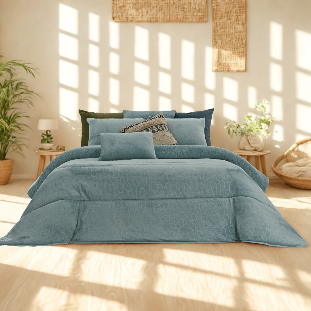 Edredão Veludo Com Pelo Borrego Karma II Petróleo