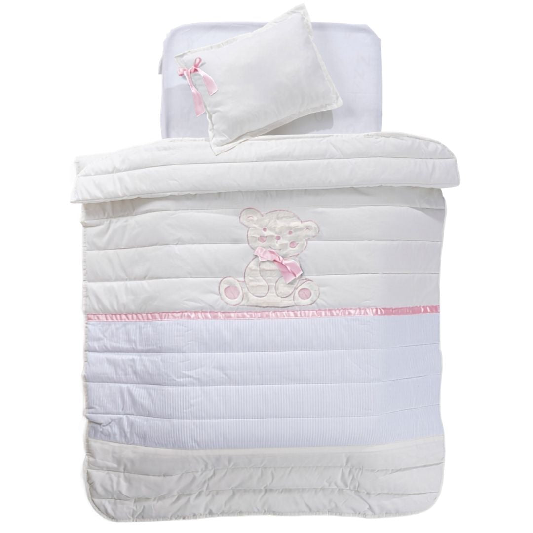 Conjunto Edredão + Resguardo + Almofada Teddy Rosa