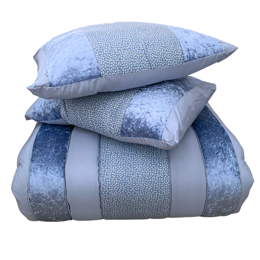 Edredão C/ Aplicação Estampada e Veludo Rubi II Azul