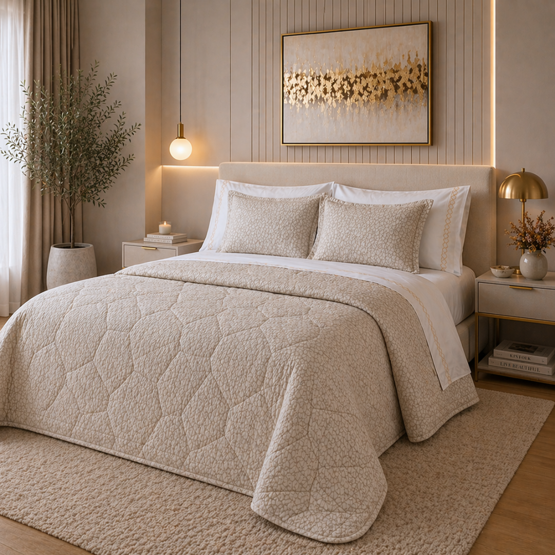 Edredão Quilt Jacquard Alfa Beje 2