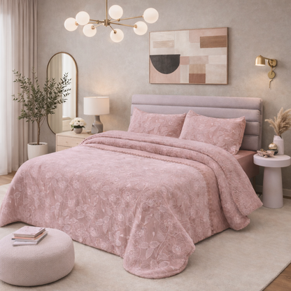 Edredão Veludo Alta Densidade Com Pelo Borrego Giona Rosa