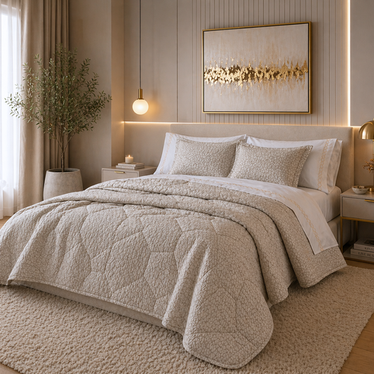 Edredão Quilt Jacquard Alfa Beje 2