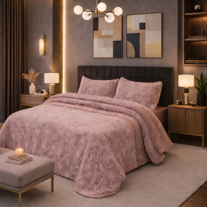 Edredão Veludo Alta Densidade Com Pelo Borrego Giona Rosa