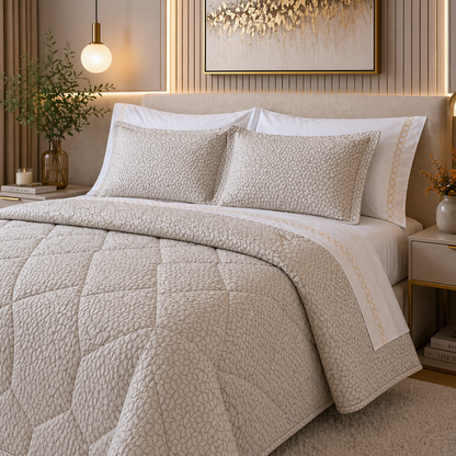 Edredão Quilt Jacquard Alfa Beje 2