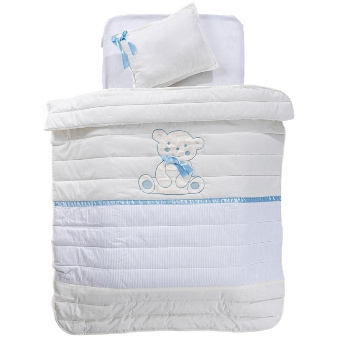 Conjunto Edredão + Resguardo + Almofada Teddy Azul