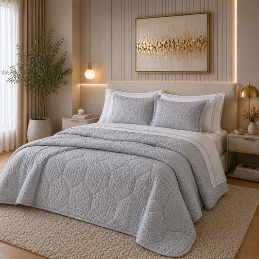 Edredão Quilt Jacquard Alfa Cinza 2
