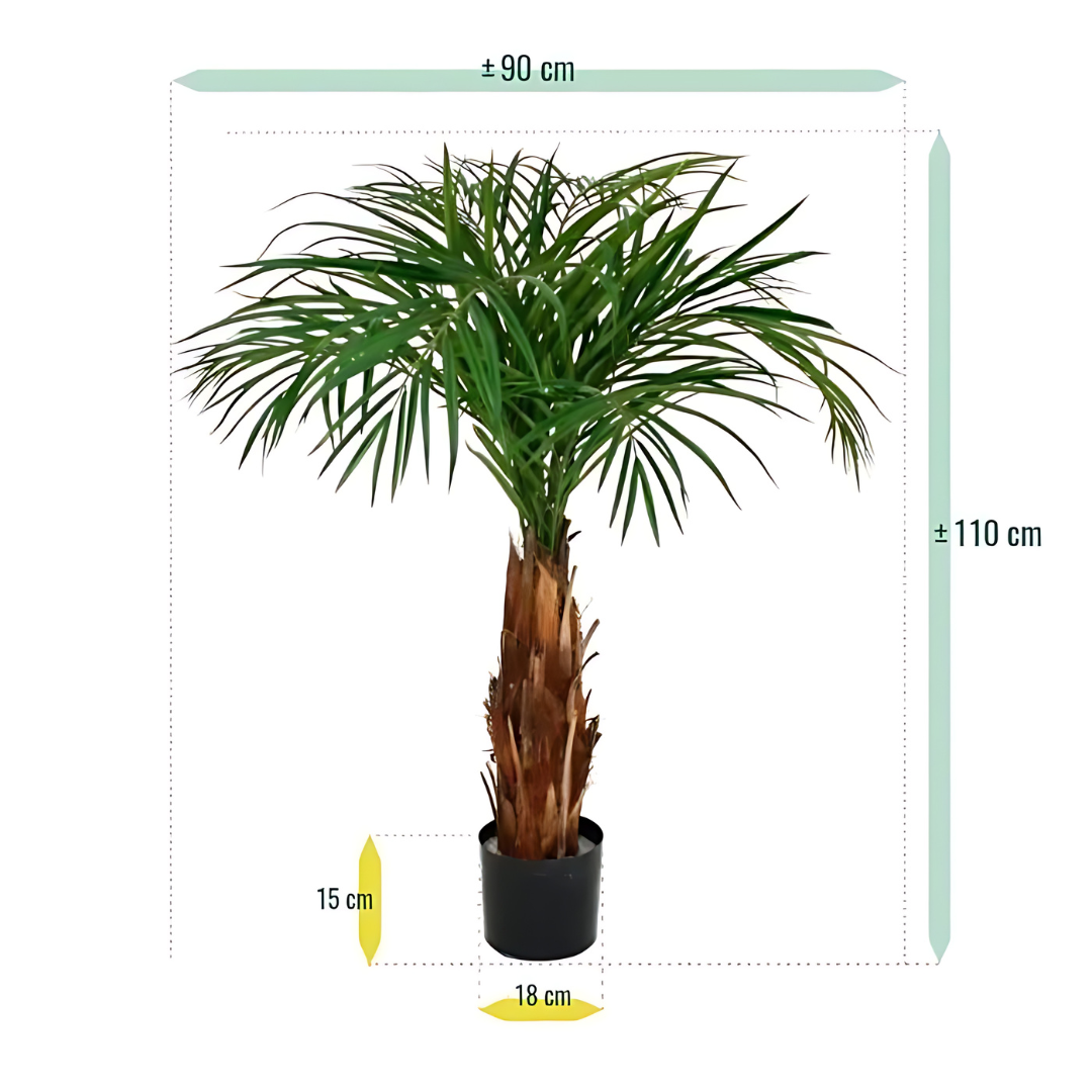 Palmeira Artificial Areca C/ Tronco de Madeira Real 110 Cm