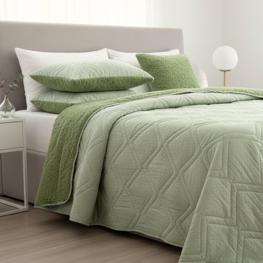 Edredão Jacquard Pelo Borrego Lisboa Verde