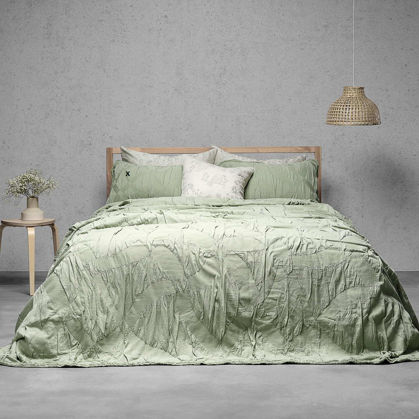 Colcha Jacquard Algodão 270 x 270 Wavy Verde