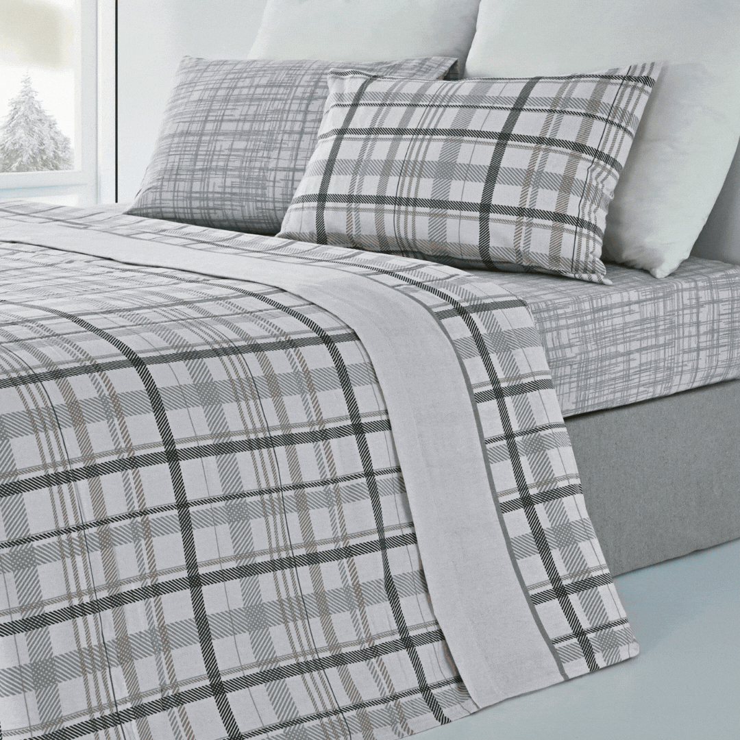 Jogo Lençóis Cama Flanela 100% Algodão Xadrês