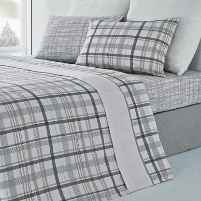 Jogo Lençóis Cama Flanela 100% Algodão Xadrês