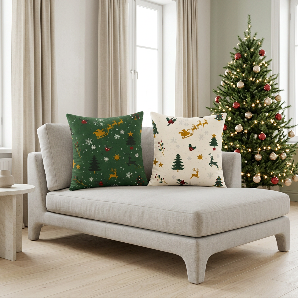 Almofada Decorativa de Natal Dupla Face Noela Verde