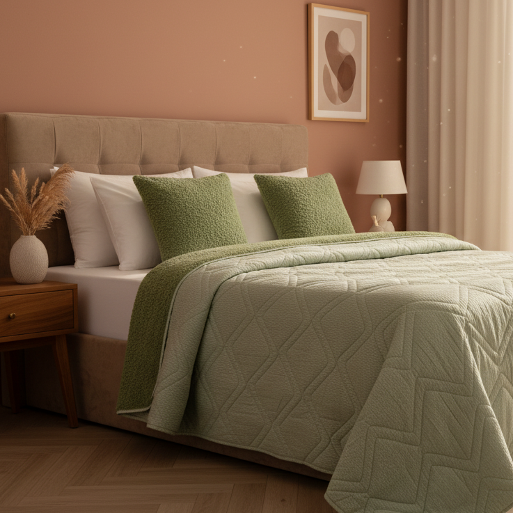 Edredão Jacquard Pelo Borrego Lisboa Verde