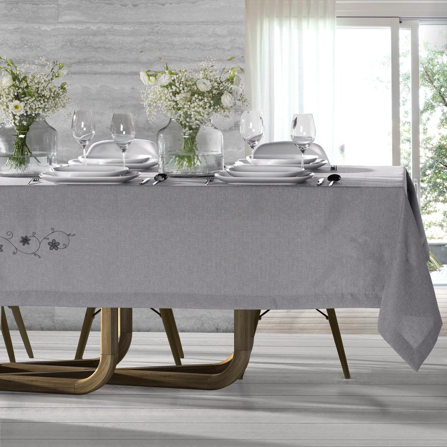 Toalha de Mesa 100% Poliéster Mate Cinza