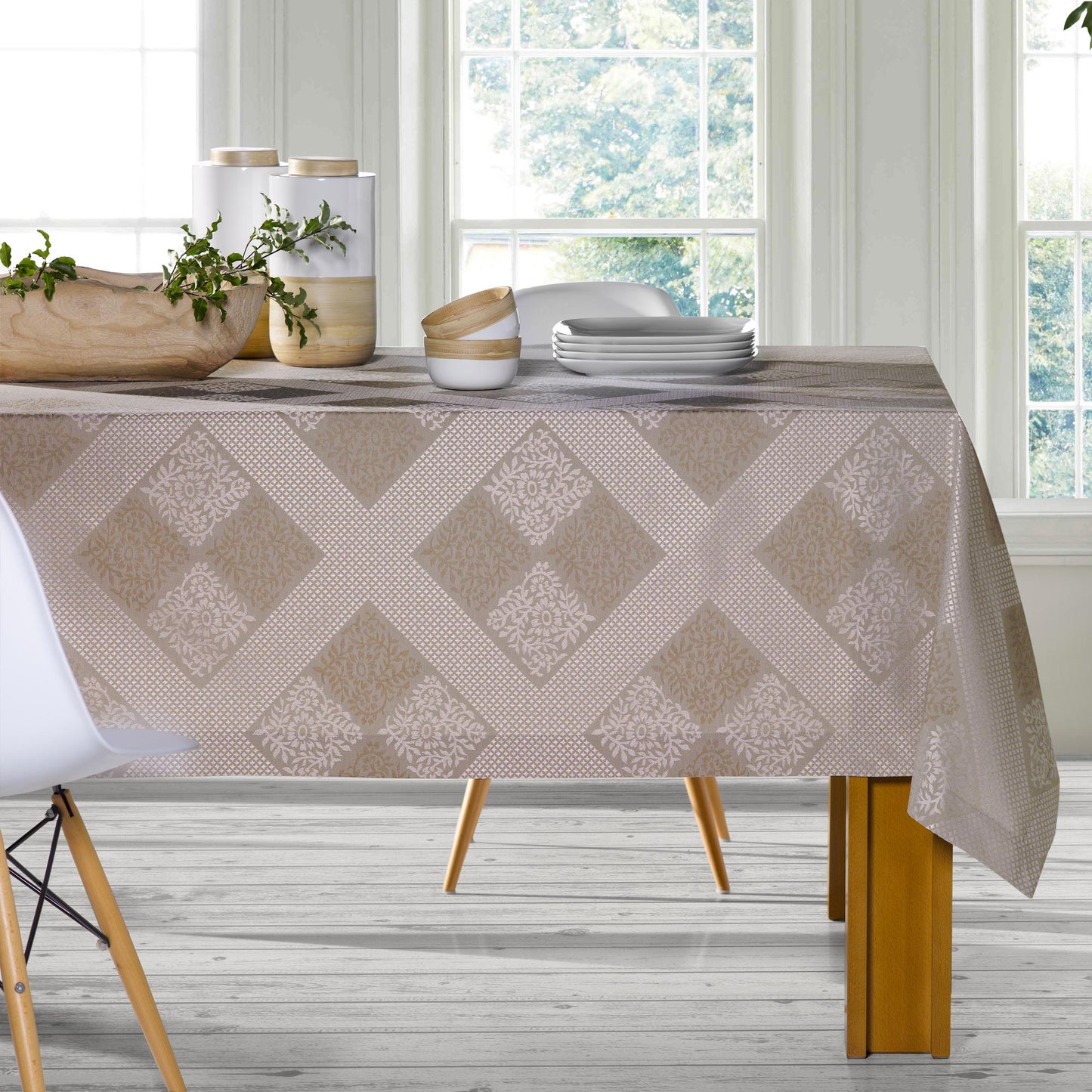 Toalha de Mesa 70% Algodão 30% Poliéster Menu Taupe