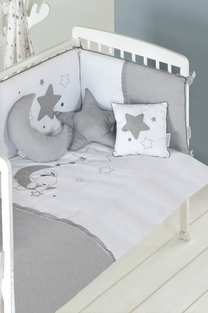 Colcha Reversível + Protector + Almofada Luna Gris Bimbi Pirulos - D'Algodão