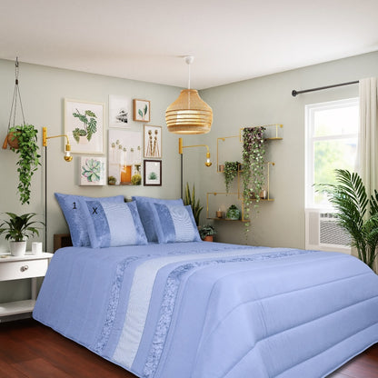 Edredón con apliques estampados y terciopelo azul Eterna II 