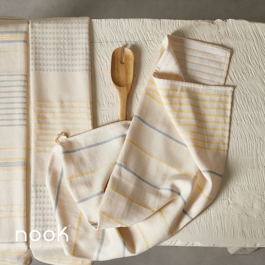 Pack 3 Panos Cozinha Jacquard 100% Algodão 50x70 Arisca Azul/Amarelo