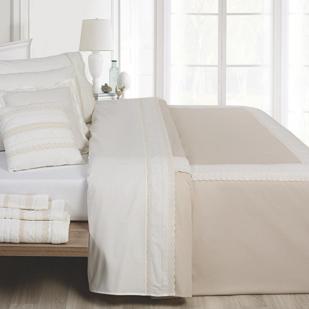 Coordenado Completo Cama 13 Peças Branco C/ Renda Beje